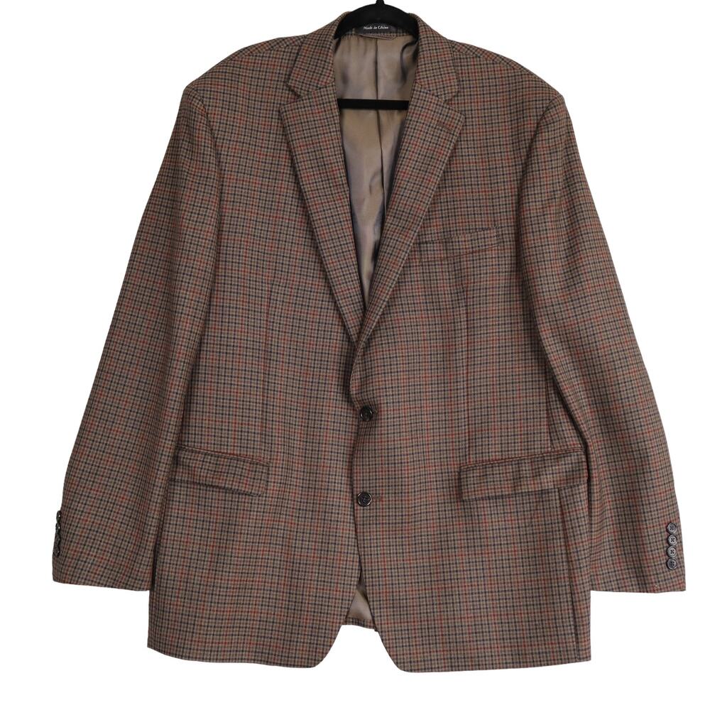 Lauren Ralph Lauren Mens Vintage Wool Blazer Jacket Size 46L Brown Plaid‎ Preppy
